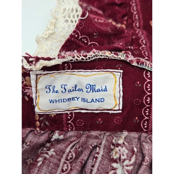 THE TAILOR MAID WHIDBEY ISLAND HANDMADE MAROON DITZY FLORAL APRON KITCHEN OS - Picture 9 of 11